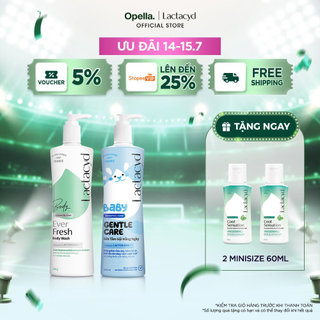 Bộ 1 Sữa tắm Lactacyd Ever Fresh mang lại làn da thơm mát + 1 Sữa Tắm Gội Trẻ Em Lactacyd Baby Gentle Care 500ml