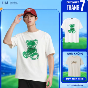 Áo thun nam tay ngắn HLA x ZOLA thêu hoạt hình form rộng, mát lạnh & co giãn