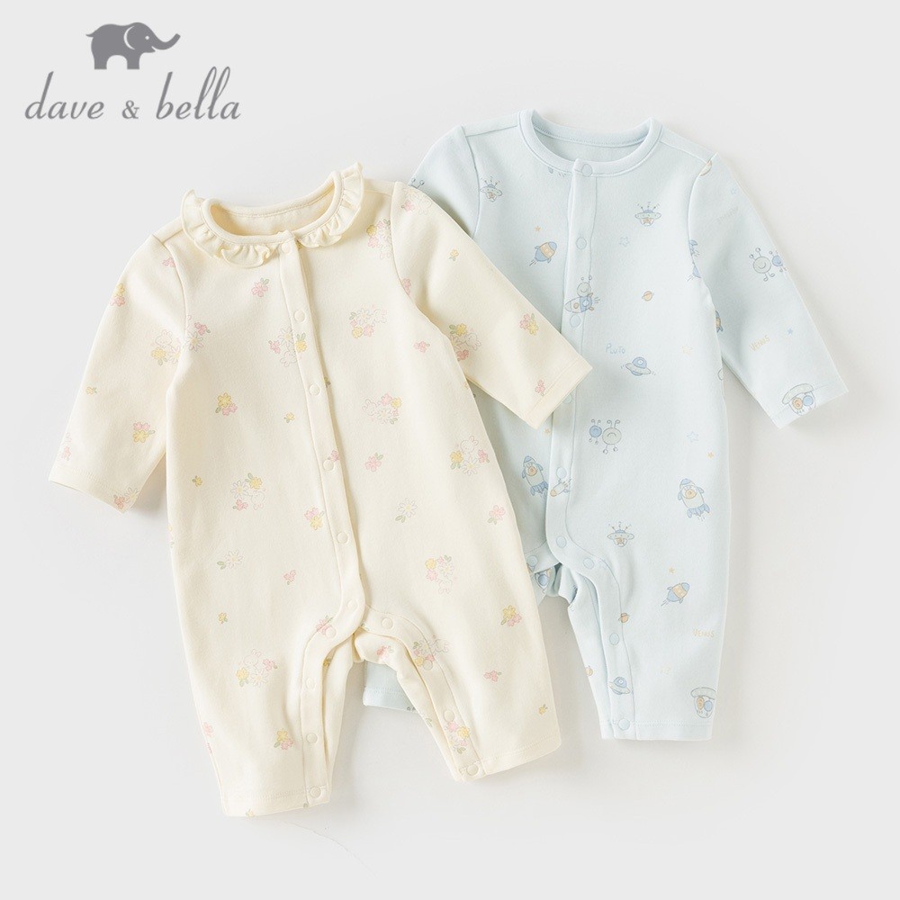 Dave Bella 0-24M bodysuit tay dài em bé gái sơ sinh bé trai cotton bộ áo liền quần mùa thu DB3262581