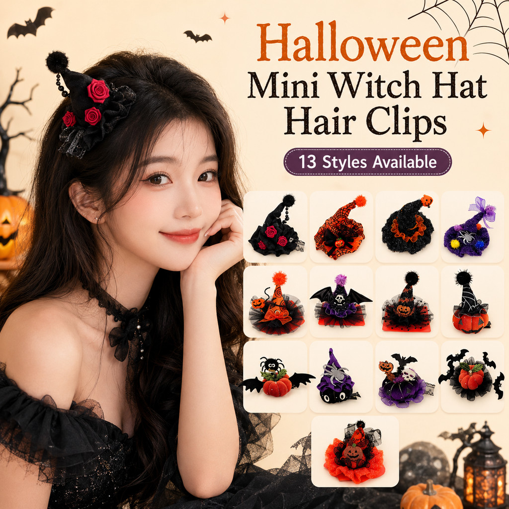 Halloween Mini Mũ Phù Thủy Kẹp Tóc 13 Phong Cách Bí Ngô Bát Nhện Ren Barrettes Trẻ Em Cos Dự Tiệc Phụ Kiện Tóc