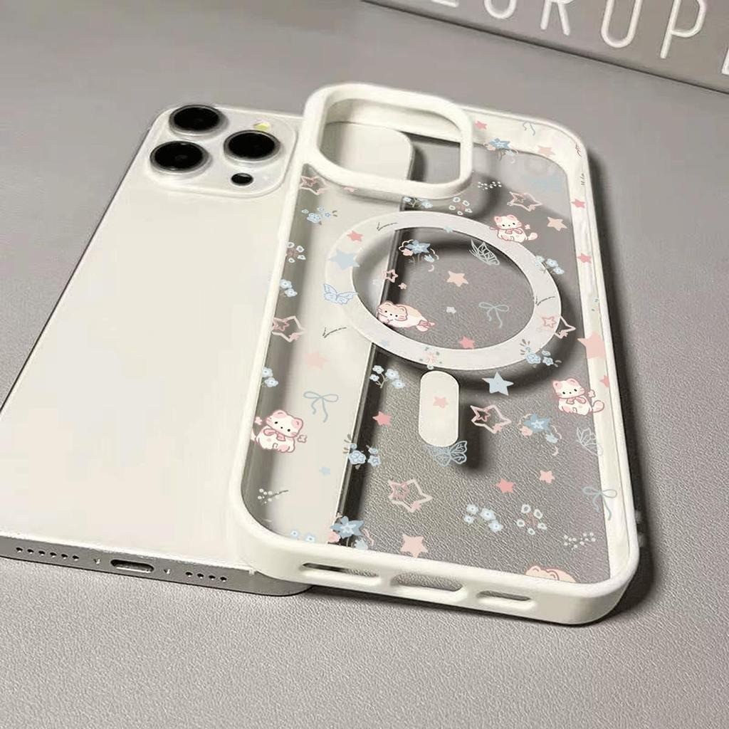 White Bottom Flower Star Magnetic Hấp thụ trường hợp cho iPhone 17 16 15ProMax | BigBuy360 - bigbuy360.vn