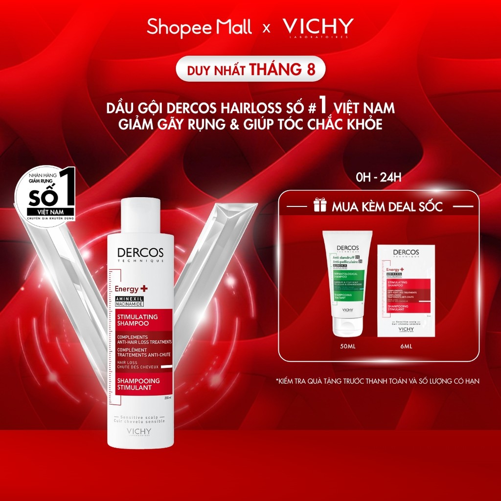 Dầu gội ngăn ngừa, giảm rụng tóc, giúp tóc chắc khỏe, dày dặn Vichy Dercos Hairloss SỐ 1 Việt Nam được khuyên dùng 200ml