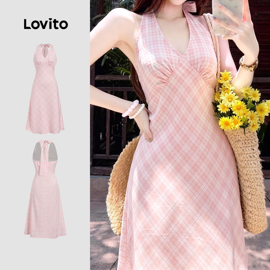 (New Arrival) Lovito Đầm boho mùa xuân/hè màu hồng cho nữ L200AD076