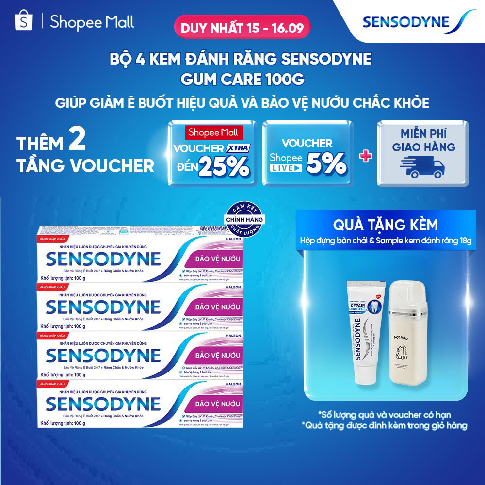Bộ 4 Kem đánh răng SENSODYNE Gum Care 100g giúp giảm ê buốt và bảo vệ nướu chắc khỏe