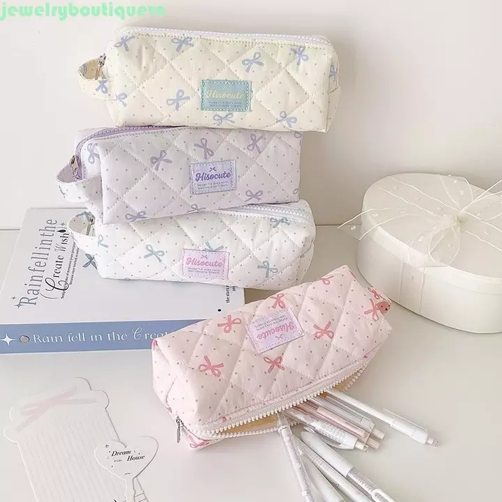 Túi đựng bút phong cách Hàn Quốc JEWE, Túi đựng bút chì nơ dung tích lớn Y2k Dots, Túi đựng mỹ phẩm Nơ Văn phòng phẩm đơn giản Túi đựng văn phòng phẩm bằng vải đa chức năng Giá đỡ văn phòng phẩm