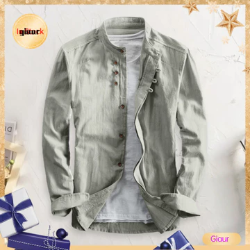 Giaurz Áo Sơ Mi Nút Nút Áo Sơ Mi Nam Thu Đông Dày Tay Áo Sơ Mi Áo Sơ Mi Đứng Cổ Đơn Áo Cardigan Mềm Mại Ấm Áp Retro Mỏng Vừa Dài Vừa Vặn Văn Phòng Thường Ngày
