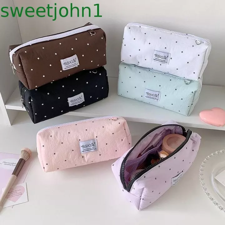 SWEETJOHN Y2k Dots Hộp đựng bút chì, Túi đựng bút chì để bàn Túi đựng bút phong cách Hàn Quốc, Trang điểm lưu trữ mỹ phẩm Văn phòng phẩm Túi đựng văn phòng phẩm vải dung tích lớn đơn giản Giá đỡ văn p