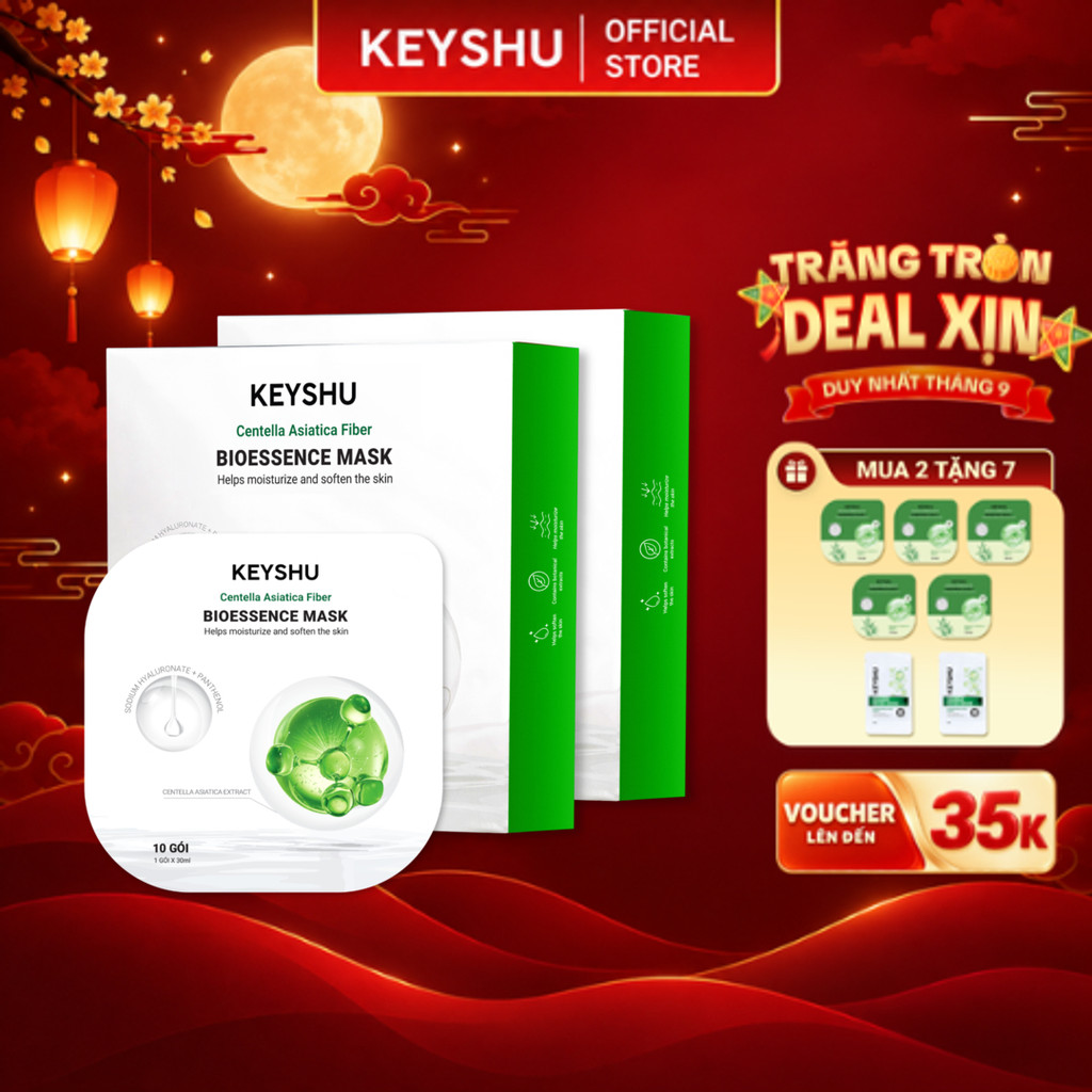[TẶNG 5 MIẾNG] Combo 2 Hộp Mặt Nạ Sợi Xơ Rau Má Centella Fiber KEYSHU Dưỡng Ẩm, Hỗ Trợ Làm Dịu Phục Hồi Da 30