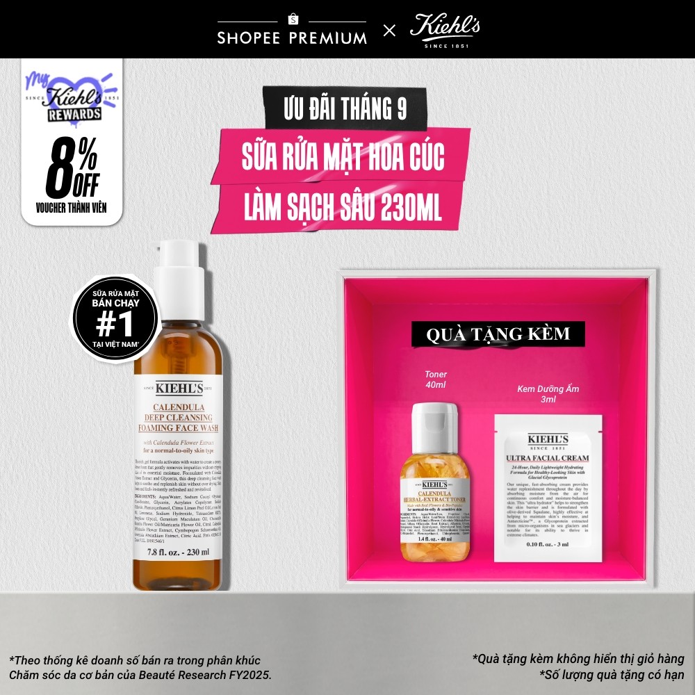 Sữa rửa mặt hoa cúc Kiehl's Calendula Deep Cleansing Foaming Face Wash 230ml
