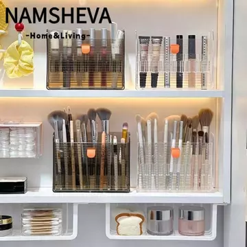 Hộp đựng son môi NAMSHEVA, Hộp đựng son môi treo tường có thể gập lại nhiều ngăn, Hộp đựng cọ trang điểm chống bụi trong suốt hình chữ nhật