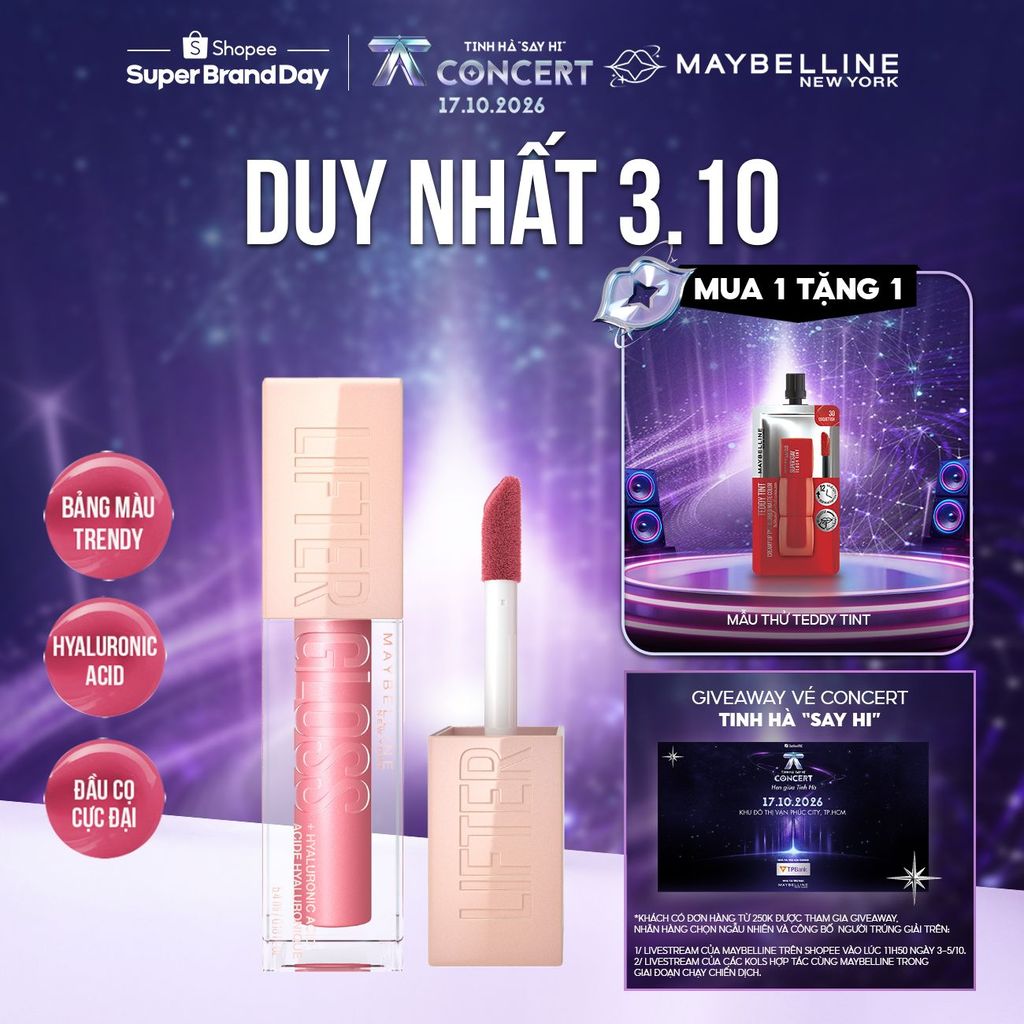 Son Bóng Lifter Gloss cho Đôi Môi Đầy Căng Mọng Kẹo cùng Hyaluronic Acid Maybelline New York 5.4ML