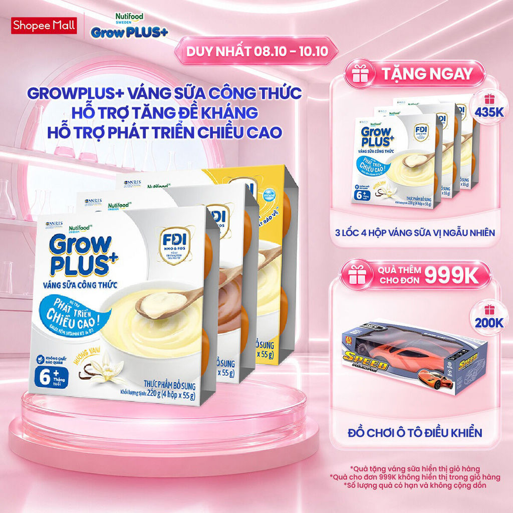 Combo mix 3 lốc GrowPLUS+ Váng sữa Sữa non Immunel Hỗ trợ tăng đề kháng& Cao lớn vượt trội (55g x12 hộp)