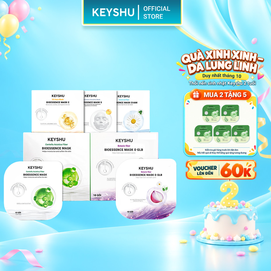 [KOL] Combo 20 Miếng Mặt Nạ KEYSHU 30ML Dưỡng Ẩm, Làm Sáng Da, Hỗ Trợ Ngăn Ngừa Lão Hóa