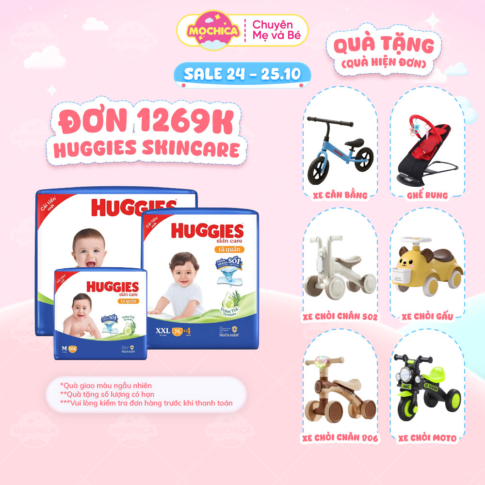 [Siêu nhiều miếng] Bỉm/Tã quần Huggies Tràm Trà Tự Nhiên SKINCARE thấm hút nhanh size Jumbo Mochica
