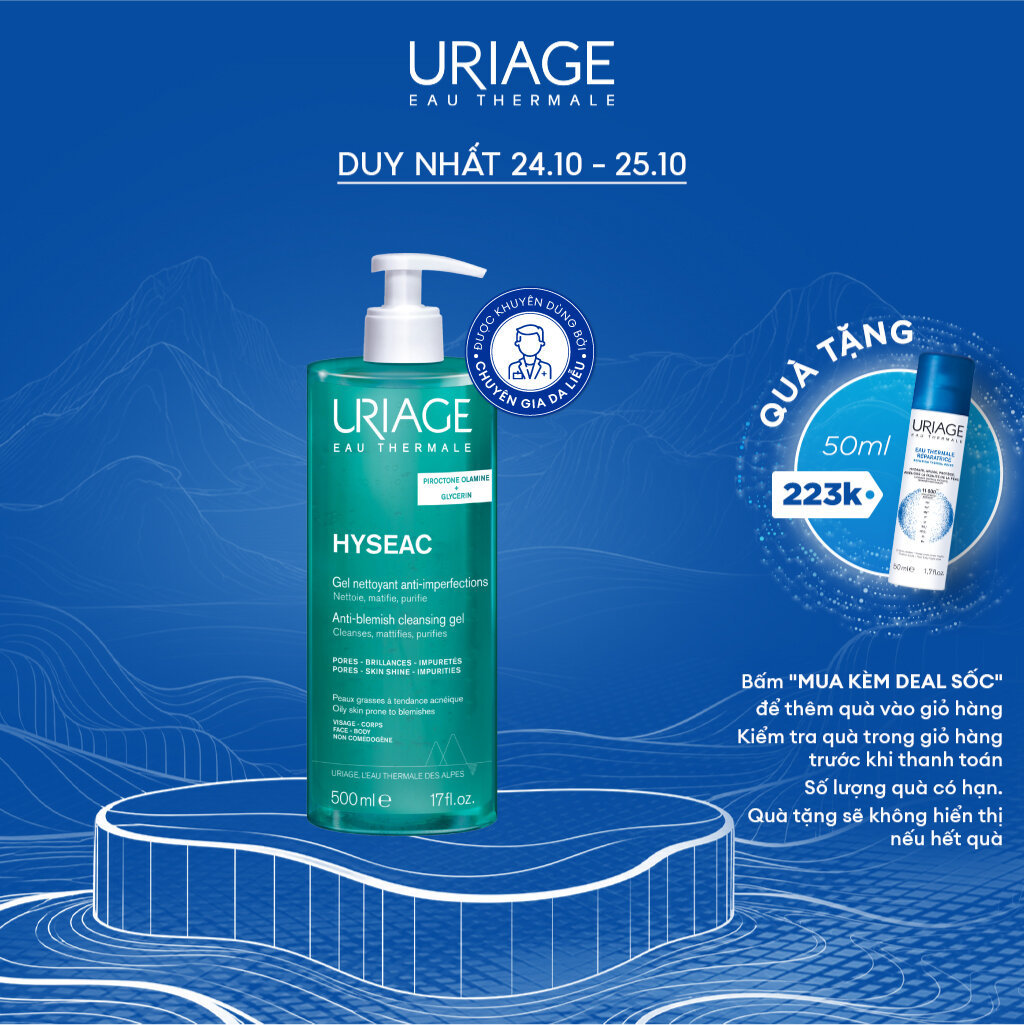 [500ml] Gel rửa mặt ngừa mụn cho da dầu Uriage Hyséac Gel Nettoyant Anti-Imperfect 500ml