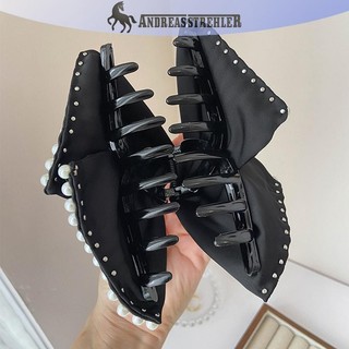 Onetimingfine Vintage Mềm Đen Sa Tóc Móng Vuốt Kim Cương Giả Kẹp Tóc Lớn Nơ Lớn Trang Trí Nữ Phụ Kiện Tóc VN