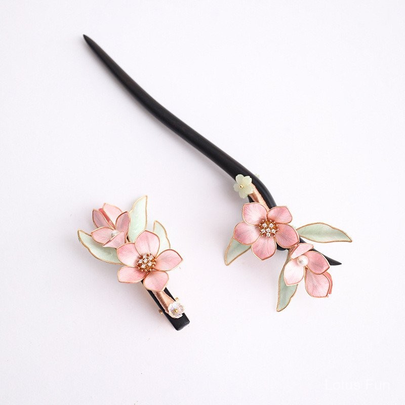 [Liufang] Kẹp tóc gỗ đàn hương hoa nhung xoắn - Phong cách Trung Hoa mới, phụ kiện Hanfu hàng ngày