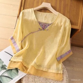 Mùa Hè 2025 - Áo sơ mi mỏng phong cách retro Trung Hoa từ vải cotton jacquard
