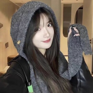 Áo Balaclava dệt kim mùa đông, mũ trùm đầu và bảo vệ cổ ấm áp, màu sắc đơn giản dành cho nữ