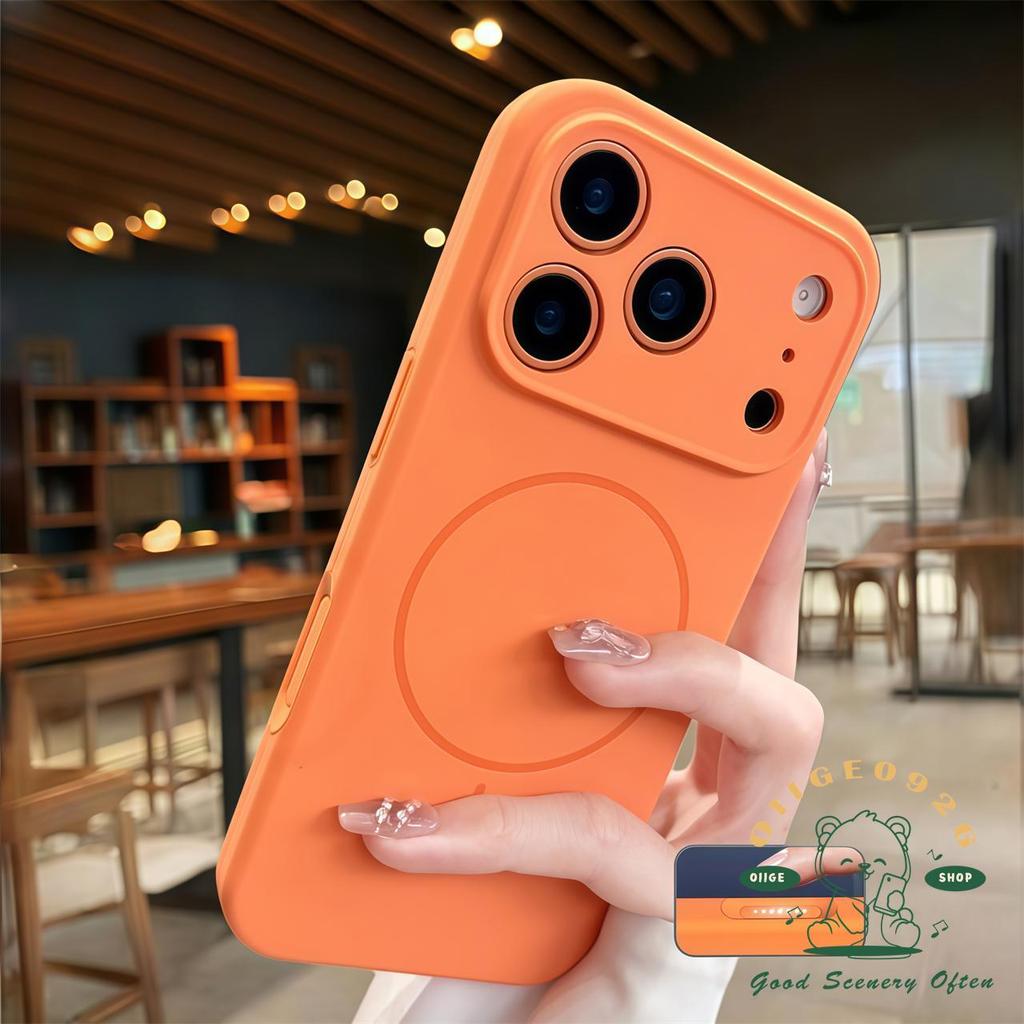 【 Ốp lưng iPhone17 】 Vỏ điện thoại từ tính silica gel lỏng màu cam iphone17 Pro Max 16 cho vỏ iPhone Vỏ mềm silicon TPU chống sốc