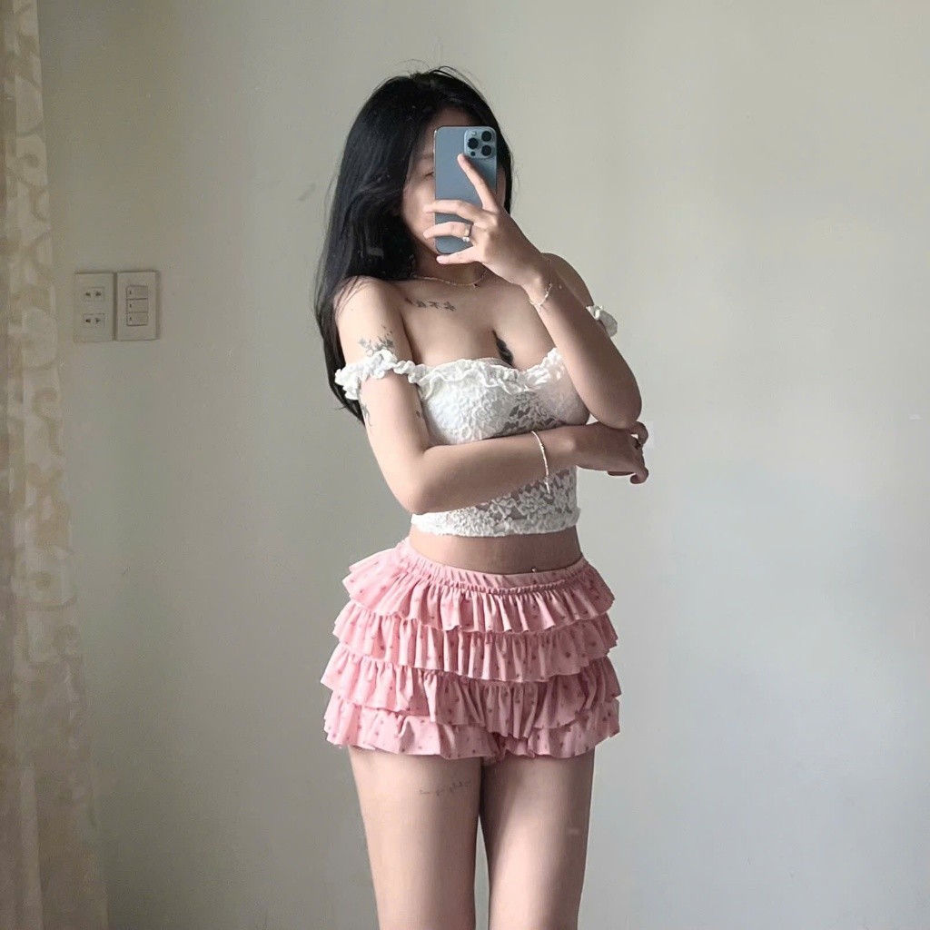 Áo hai dây croptop nữ, Áo ren hai dây form ôm body có mút nguc phong cách cá tính_A369