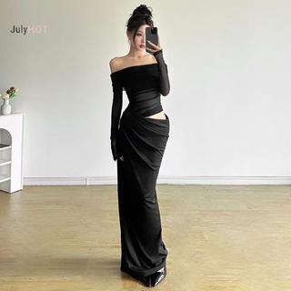 Váy một vai lưới dài phong cách Pháp
