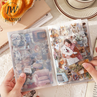 JIANWU Nhiều Màu Sắc Thú Cưng Ghi Series Kawaii Mèo Chó Nhân Vật Phong Cảnh Chất Liệu Cắt Dán PET Nhãn Dán Sáng Tạo Tạp Chí Văn Phòng Phẩm