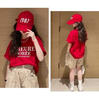 Áo thun cotton rộng mới cho bé gái thiết kế cổ tròn tay ngắn phù hợp cho bé gái
