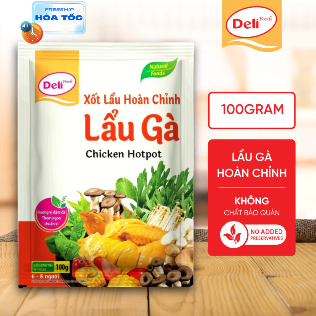 Combo Gia Vị Nước Dùng Lẩu Gà Hoàn Chỉnh Deli Foods Tròn Vị Cốt Lẩu Nêm Sẵn Cay Nhẹ Thơm Ngon 100g