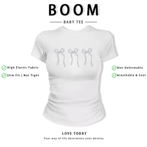 BOOM Áo Baby Tee Nữ Cotton Ôm Body-Áo Thun Ngắn Tay Y2K In Hình PhongCách Mùa Hè, Cổ Tròn Hàng Đầucách hàn quốc phong674
