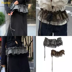 Váy thắt lưng Mini lưới in họa tiết da báo Pealike có dây rút có thể điều chỉnh cho nữ