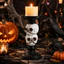 JUNYUE88US Chân nến đầu lâu Halloween, Giá đỡ nến đầu lâu thủ công bằng nhựa sáng tạo, Chân nến thực tế ngộ nghĩnh Trang trí Halloween độc đáo Lễ hội ma