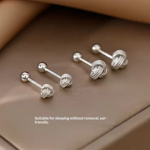 Bông tai đính nút thắt bạc S925 thanh lịch với thiết kế họa tiết cho thời trang tối giản