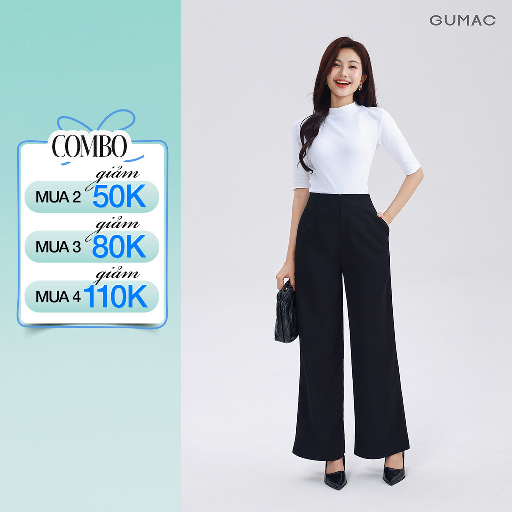 Quần Ống Rộng GUMAC Lưng Liền Chiết Ben Trước Sau Hai Túi Sườn Tiện Lợi Dễ Phối Đồ LQG05066