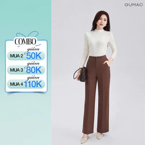 Quần Ống Suông Nữ 96cm GUMAC Quần Tây Công Sở Lưng Cao Vải Tuyết Mưa Cạp Cao Tôn Dáng LQF0415