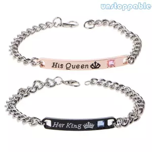 Unstop * Vòng tay đôi Queen Her King bằng thép không gỉ hợp thời trang để mặc hàng ngày