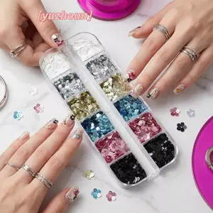 Bộ 12 Lưới Lấp Lánh Móng Tay Mini Nhiều Màu Sắc Hoa DIY Nail Art Sequins Cho Salon Và Thiết Kế Làm Móng Tay Tại Nhà