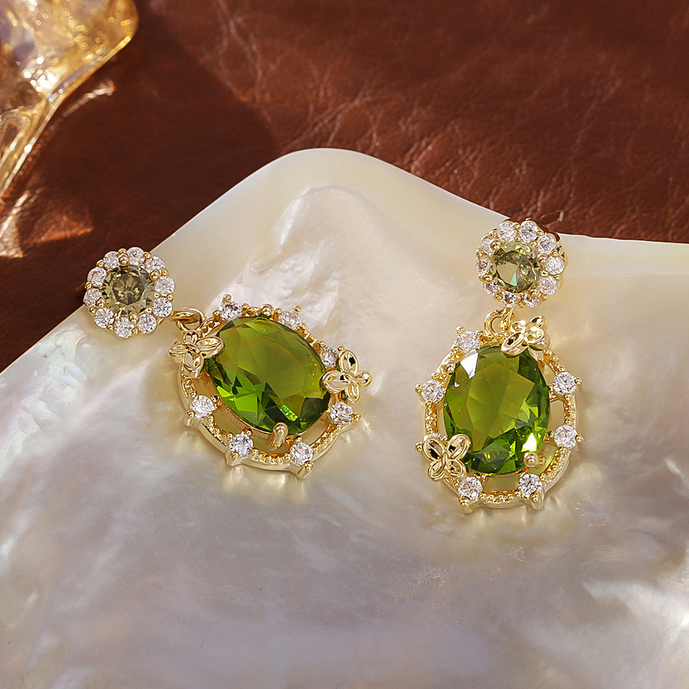 Bông tai bạc Wizard of Oz Olive Green Crystal S925