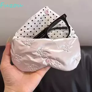 Hộp đựng kính mắt FUJIOU, Túi đựng kính râm màu hồng Pu, Túi sắp xếp Nút chụp Chất liệu mềm Nơ Túi đựng kính dập nổi Túi đựng phụ kiện