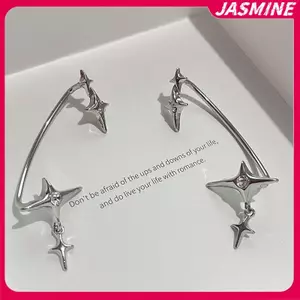 JASMINE 1 Cặp Thời Trang Màu Bạc Ngôi Sao Kẹp Tai Bông Tai Cho Nữ Zircon Không Xuyên Hợp Thời Trang Kẹp Tai Gothic Không Đều Bông Tai Trang Sức JASMINE