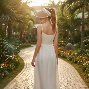 PNPIA- Mũ Rơm Rỗng Nữ Thời Trang Giả Ngọc Trai Trang Trí Mùa Hè Tấm Che Nắng Đi Biển Cho Ngoài Trời