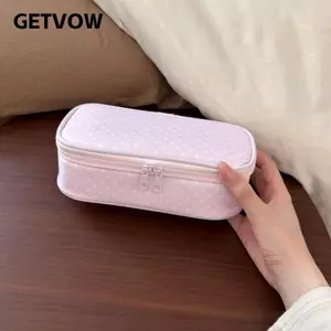 Bút chì GETVOW, Túi đựng bút công suất lớn chấm bi màu hồng, Quà tặng túi trang điểm đa năng đơn giản
