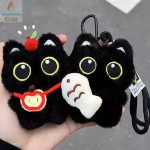 Móc khóa búp bê sang trọng GILL Black Cat, Túi đeo vai máy ảnh Mặt dây chuyền túi búp bê, Khăn quàng cổ dễ thương Vòng chìa khóa xe Quà tặng