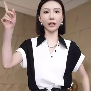 Mùa hè 2026 Sản phẩm châu Âu Màu sắc phù hợp với cổ áo Polo Áo thun ngắn tay Niche Loose Covering Flesh Casual Slimmer Look All-Match Preppy Style Bas