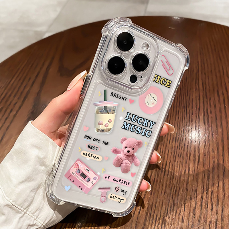 Ốp lưng cho iPhone 17 16 Pro Max 15 14 13 12 11 Hình ghép màu hồng dễ thương