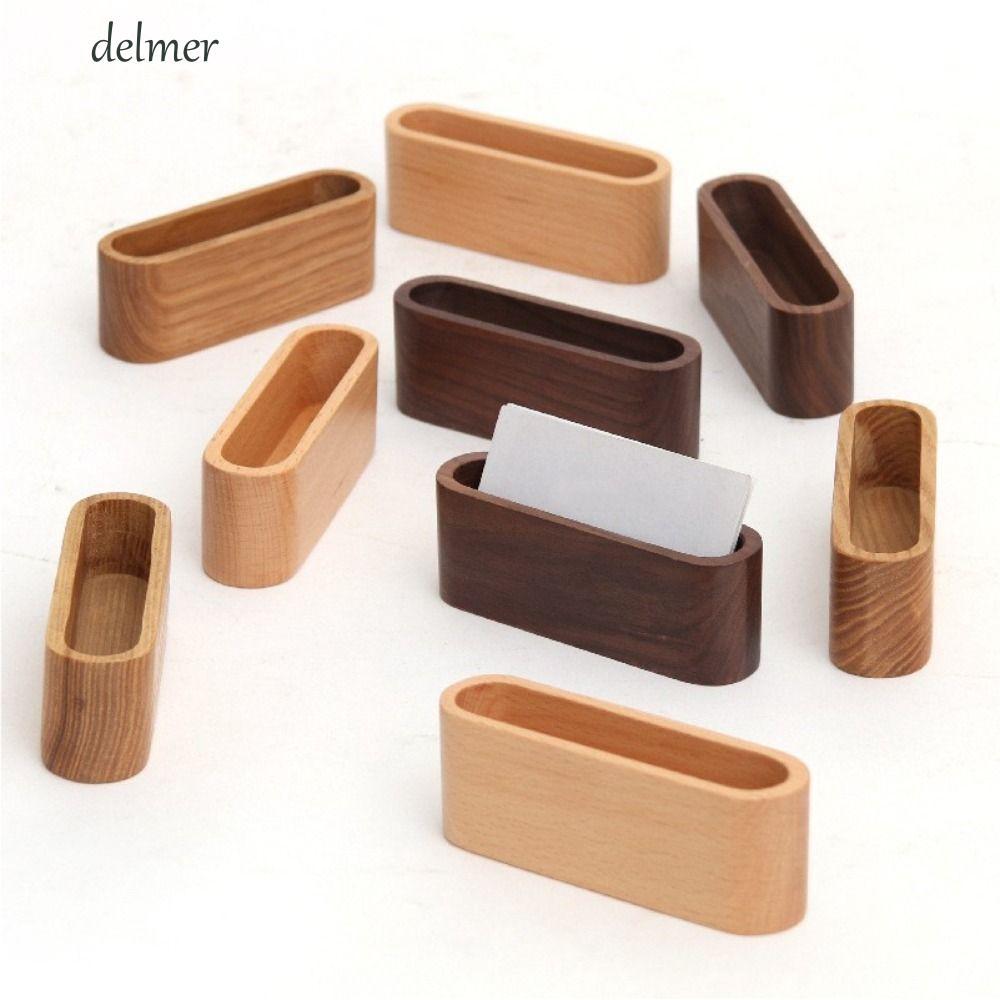 DELMER Hộp đựng danh thiếp bằng gỗ Văn phòng phẩm Lưu trữ máy tính để bàn Đồ dùng văn phòng tự nhiên Gỗ sồi Thẻ Stander