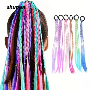 SHUPUN 6 Chiếc Tóc Bím Thẳng Dài Cầu Vồng, Tóc Giả Nhiều Dây Nhiều Màu Sắc Tóc Giả Đuôi Ngựa, Kết Cấu Thẳng Miễn Phí Thiết Kế Đa Dây Phần Mở Rộng Tóc Tổng Hợp Cosplay