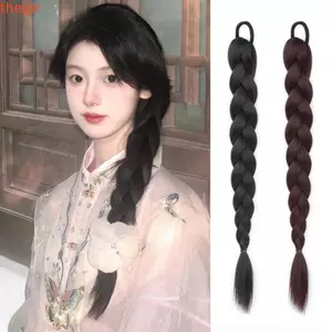 THEGIRL8B Xoắn Bím Dài, Bột Chiên Tổng Hợp Tóc Giả Bím Tóc Đuôi Ngựa, Tính Khí Phong Cách Trung Hoa Mũ Đội Đầu Giả Quyền Anh Bện Tóc Giả Đảng