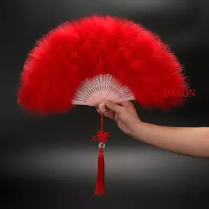 Quạt gấp đám cưới DARON, Quạt lông vũ cầm tay đầy màu sắc, Quạt nghệ thuật có tua rua Đạo cụ Cosplay truyền thống thanh lịch Quạt sườn xám Show Phụ kiện