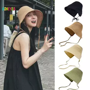 < Honeyba > Vải Lanh Ống Hút Nành Cho Nữ Mũ Chống Nắng Nơ Mũ Đi Biển Lớn Vành Rộng Cloche Mũ Chapeau Femme Ren Ngoài Trời Mùa Hè Đẹp